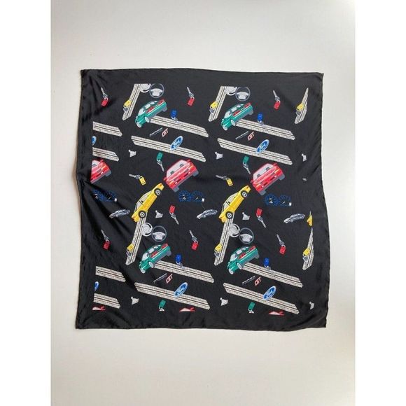 Vintage FORD MOTOR COMPANY Black Auto Car Print Silk 23" x 23" Square Scarf - Picture 1 of 11